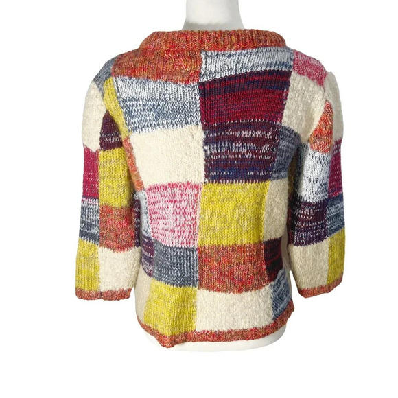 Anthropologie Artisan de Luxe Wool Blend Patchwork Fringe Sweater  Size S - Picture 4 of 6